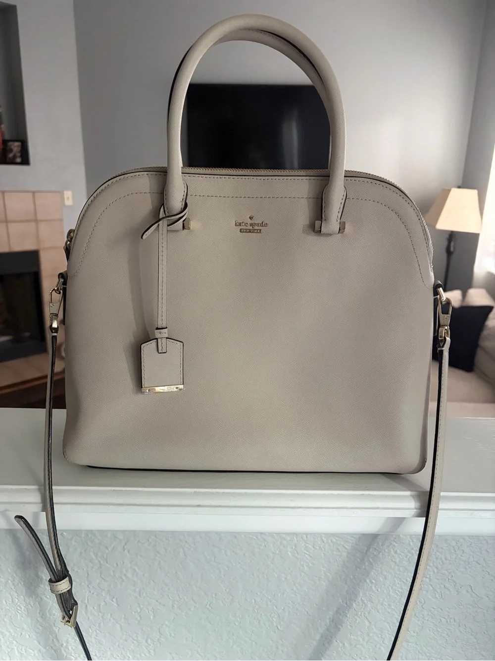 kate spade Cream Saffiano Leather Dome Satchel with Removable Strap